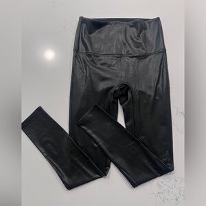 Black faux leather leggings, Spanx-style fit